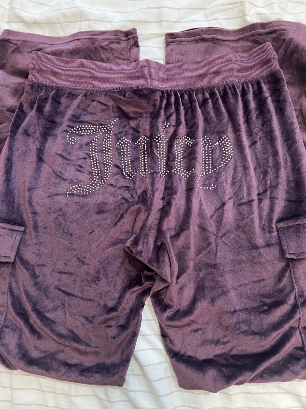 🔥New Medium JUICY COUTURE Dark Purple Velour BLING Tracksuit Pants Joggers